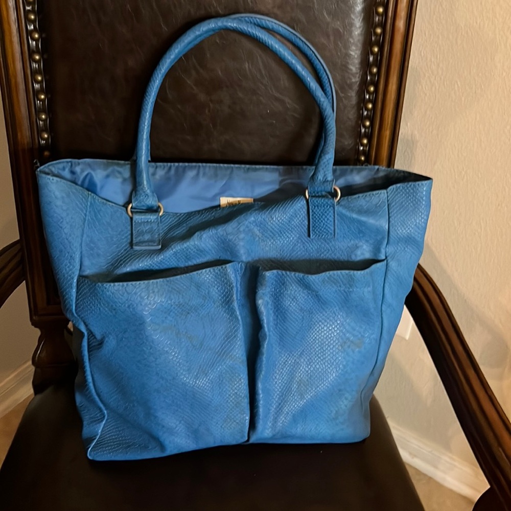 Neiman Marcus turquoise blue sneak skin print Bag